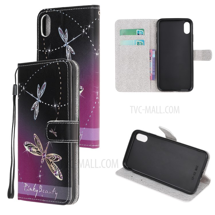 Newly Cross Texture Stylish Patterned Leather Stand Wallet Cover for iPhone XS Max 6.5 inch - Dragonfly-1