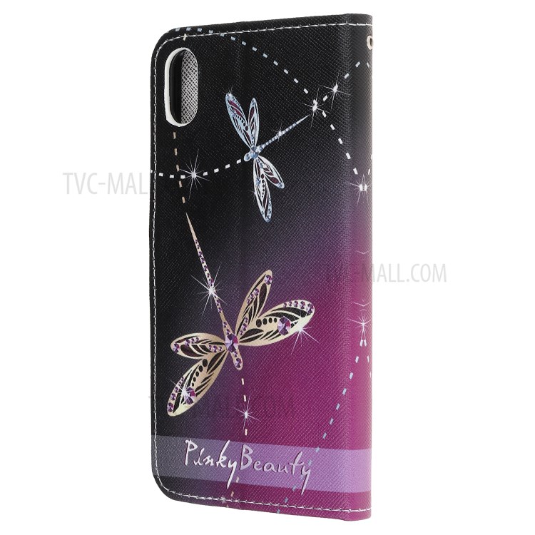 Newly Cross Texture Stylish Patterned Leather Stand Wallet Cover for iPhone XS Max 6.5 inch - Dragonfly-3
