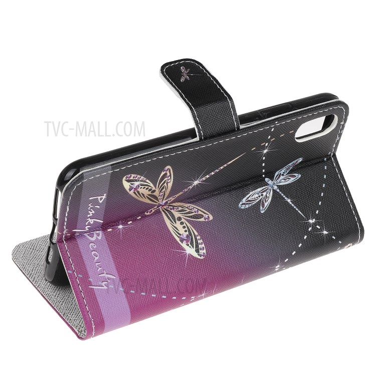 Newly Cross Texture Stylish Patterned Leather Stand Wallet Cover for iPhone XS Max 6.5 inch - Dragonfly-4