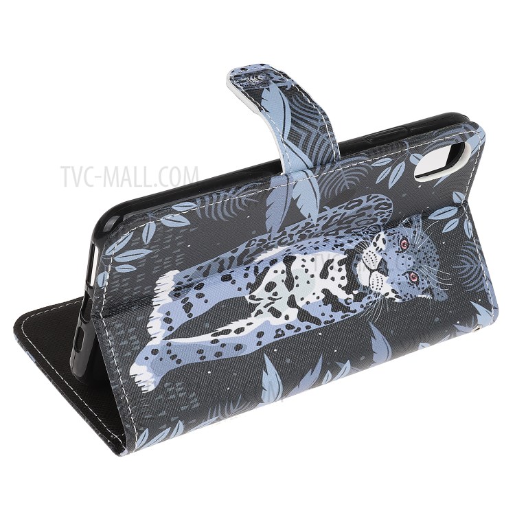 Newly Cross Texture Stylish Patterned Leather Stand Wallet Cover for iPhone XS Max 6.5 inch - Leopard-4