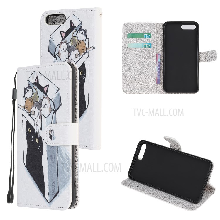 Newly Cross Texture Stylish Patterned Leather Wallet Case for iPhone 8 Plus/7 Plus 5.5 inch - Cat Group-1