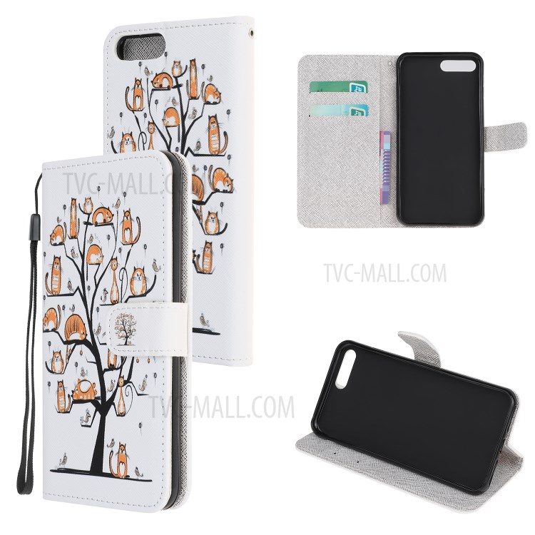 Newly Cross Texture Stylish Patterned Leather Wallet Case for iPhone 8 Plus/7 Plus 5.5 inch - Animal and Tree-1