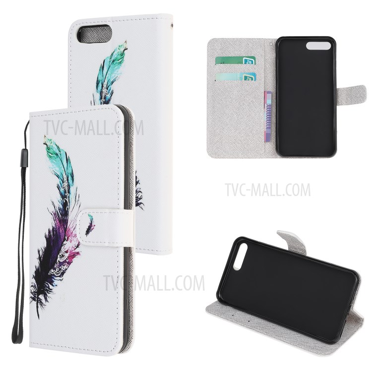 Newly Cross Texture Stylish Patterned Leather Wallet Case for iPhone 8 Plus/7 Plus 5.5 inch - Feather-1