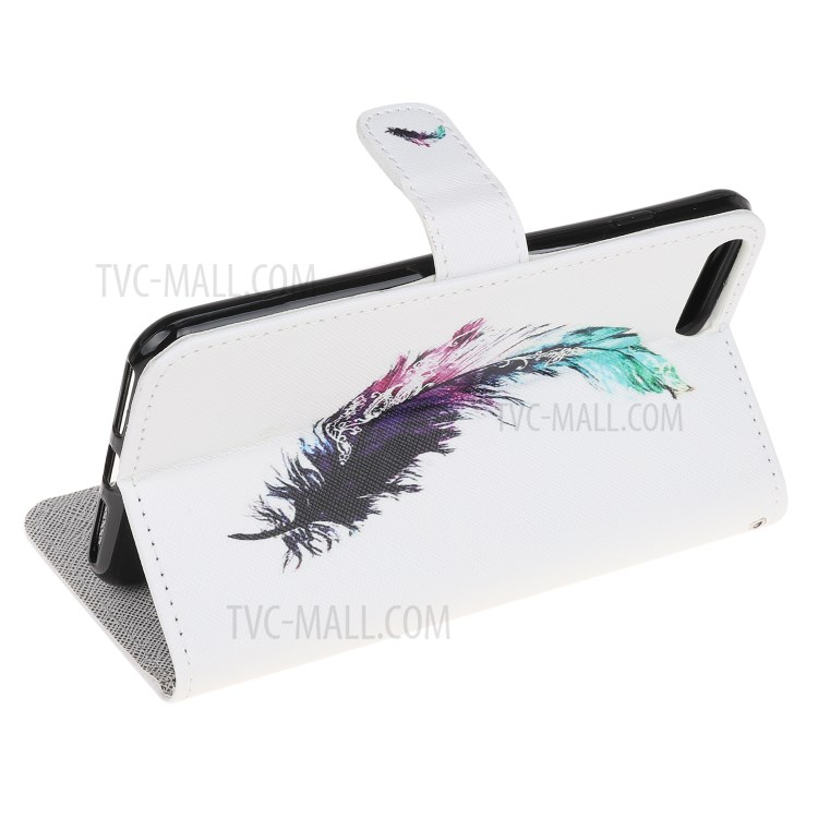 Newly Cross Texture Stylish Patterned Leather Wallet Case for iPhone 8 Plus/7 Plus 5.5 inch - Feather-4