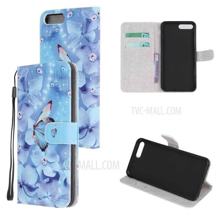 Newly Cross Texture Stylish Patterned Leather Wallet Case for iPhone 8 Plus/7 Plus 5.5 inch - Flowers and Butterfly-1