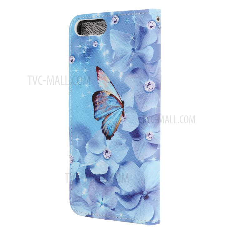 Newly Cross Texture Stylish Patterned Leather Wallet Case for iPhone 8 Plus/7 Plus 5.5 inch - Flowers and Butterfly-3