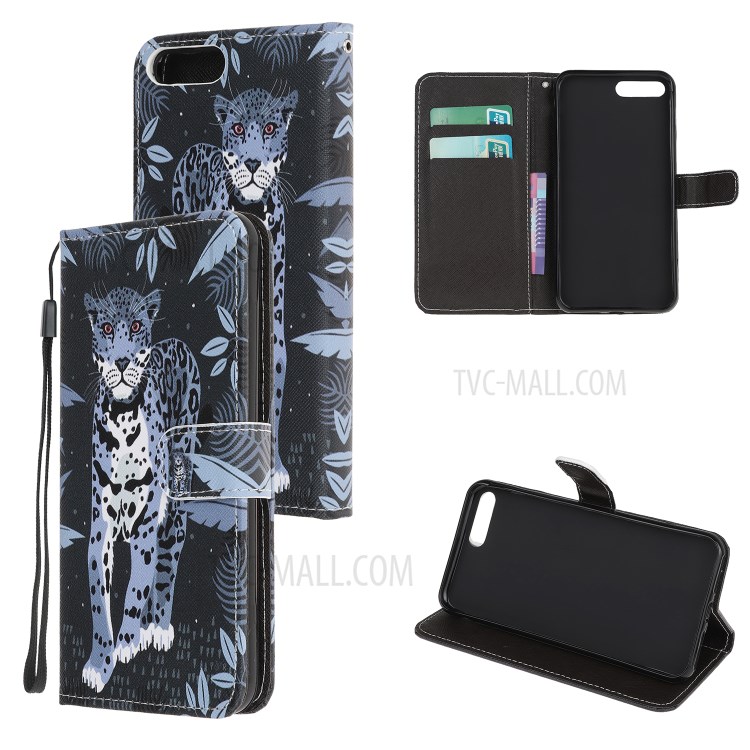 Newly Cross Texture Stylish Patterned Leather Wallet Case for iPhone 8 Plus/7 Plus 5.5 inch - Leopard-1