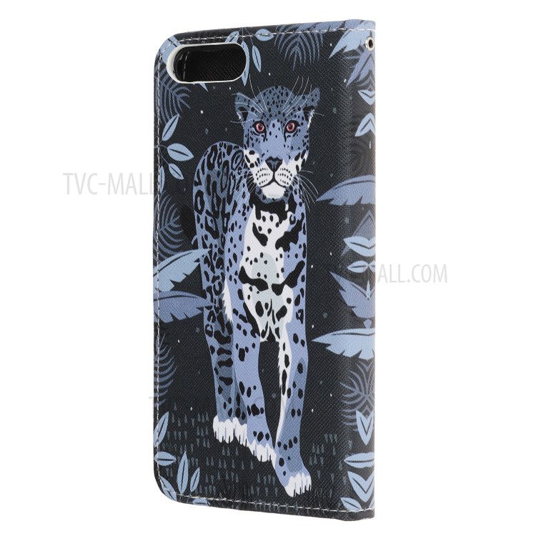 Newly Cross Texture Stylish Patterned Leather Wallet Case for iPhone 8 Plus/7 Plus 5.5 inch - Leopard-3