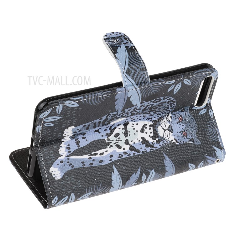 Newly Cross Texture Stylish Patterned Leather Wallet Case for iPhone 8 Plus/7 Plus 5.5 inch - Leopard-4