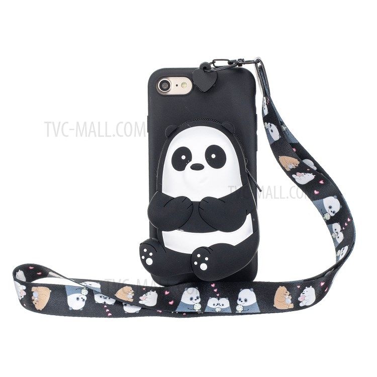 Soft TPU Phone Case with Silicone Money Pocket for iPhone 8 / 7 / SE (2nd Generation) - Poor Panda-1