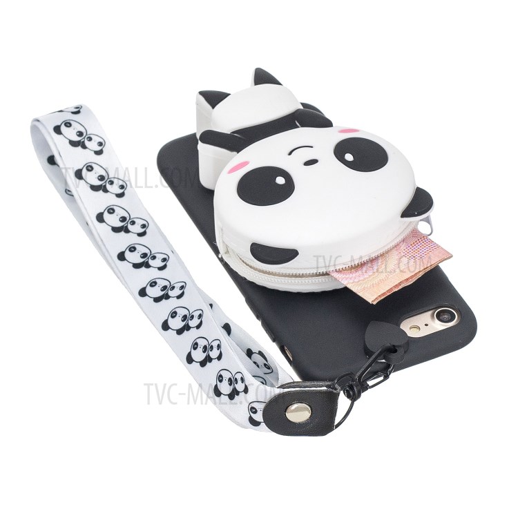 Soft TPU Phone Case with Silicone Money Pocket for iPhone 8 / 7 / SE (2nd Generation) - Cute Panda-1