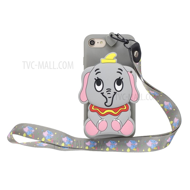 Soft TPU Phone Case with Silicone Money Pocket for iPhone 8 / 7 / SE (2nd Generation) - Grey Elephant-1