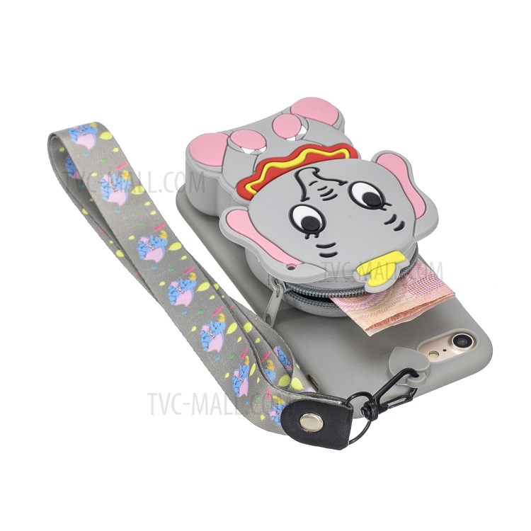Soft TPU Phone Case with Silicone Money Pocket for iPhone 8 / 7 / SE (2nd Generation) - Grey Elephant-2