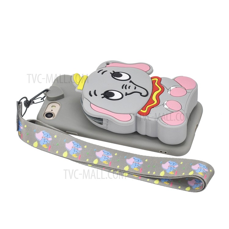 Soft TPU Phone Case with Silicone Money Pocket for iPhone 8 / 7 / SE (2nd Generation) - Grey Elephant-3