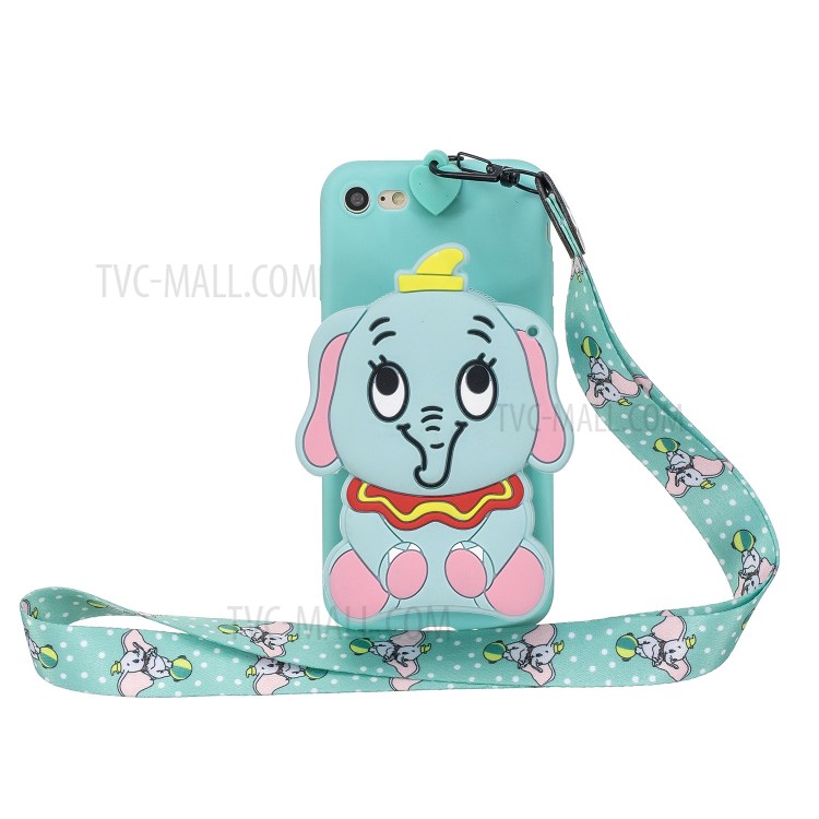Soft TPU Phone Case with Silicone Money Pocket for iPhone 8 / 7 / SE (2nd Generation) - Cyan Elephant-1