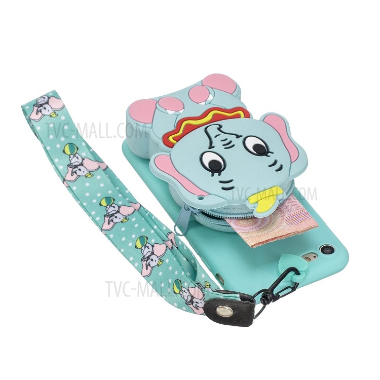 Soft TPU Phone Case with Silicone Money Pocket for iPhone 8 / 7 / SE (2nd Generation) - Cyan Elephant-2