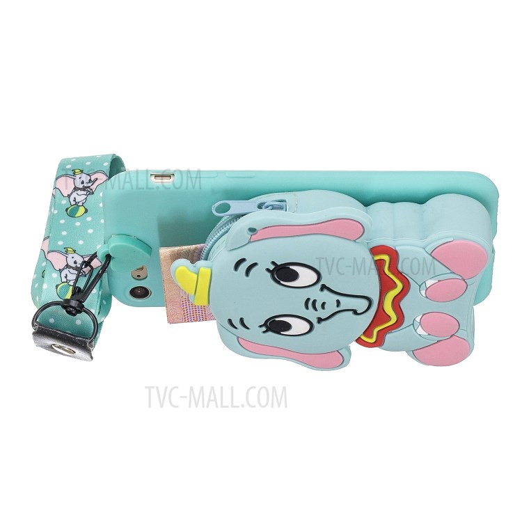 Soft TPU Phone Case with Silicone Money Pocket for iPhone 8 / 7 / SE (2nd Generation) - Cyan Elephant-4