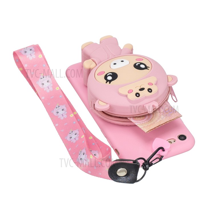 Caso De Telefone TPU Macio Com Bolso Silicone Dinheiro Para Iphone 8 / 7 / Se (2ª Geração) - Porco Cor De Rosa-2