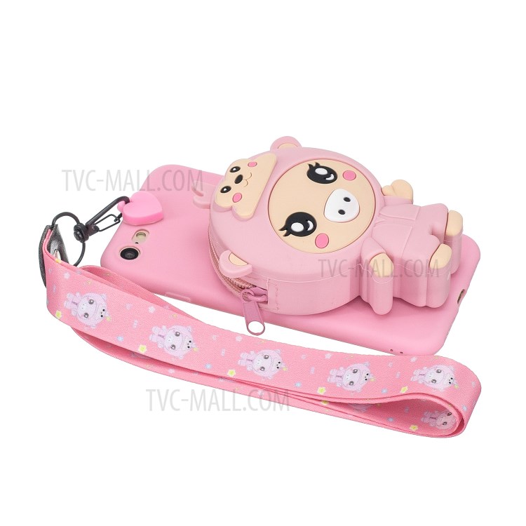 Caso De Telefone TPU Macio Com Bolso Silicone Dinheiro Para Iphone 8 / 7 / Se (2ª Geração) - Porco Cor De Rosa-3