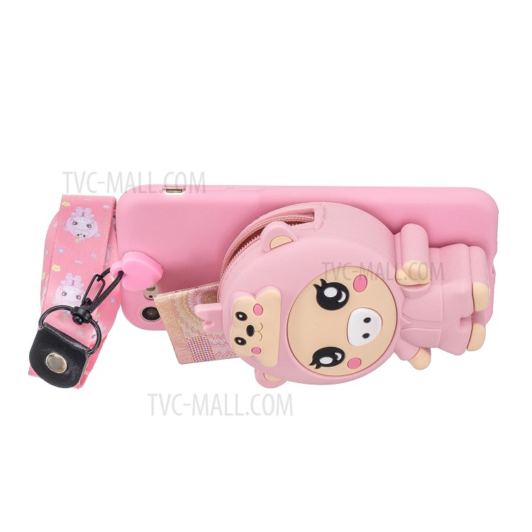 Caso De Telefone TPU Macio Com Bolso Silicone Dinheiro Para Iphone 8 / 7 / Se (2ª Geração) - Porco Cor De Rosa-4