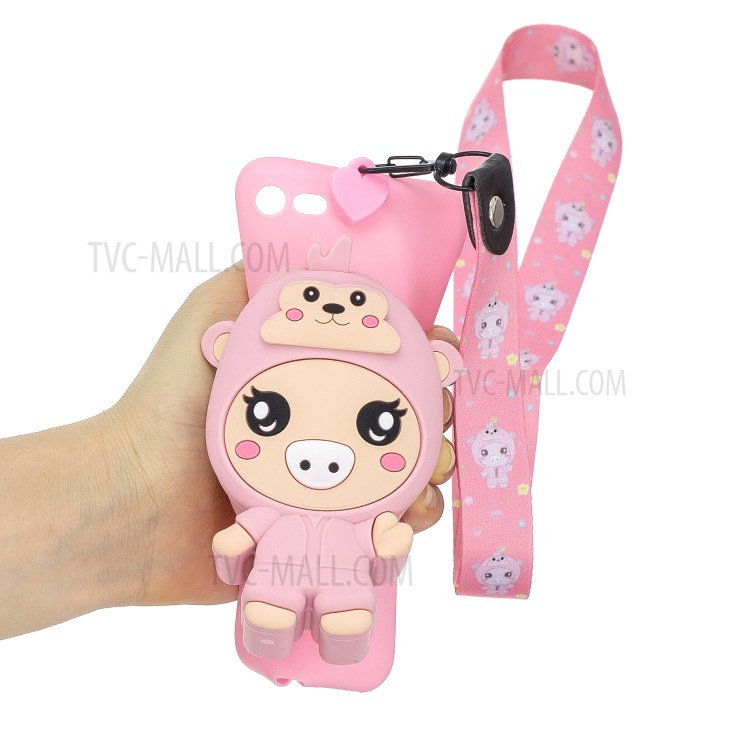 Caso De Telefone TPU Macio Com Bolso Silicone Dinheiro Para Iphone 8 / 7 / Se (2ª Geração) - Porco Cor De Rosa-5