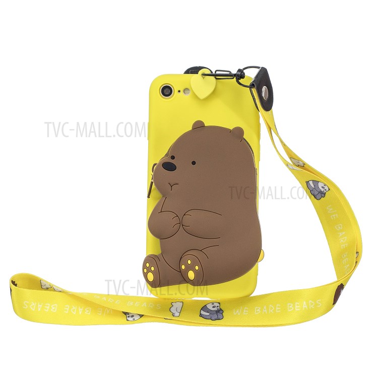 Soft TPU Phone Case with Silicone Money Pocket for iPhone 8 / 7 / SE (2nd Generation) - Yellow/Bear-1