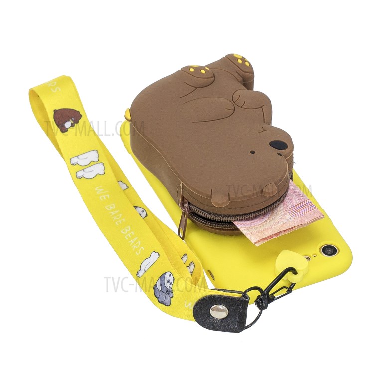 Soft TPU Phone Case with Silicone Money Pocket for iPhone 8 / 7 / SE (2nd Generation) - Yellow/Bear-2