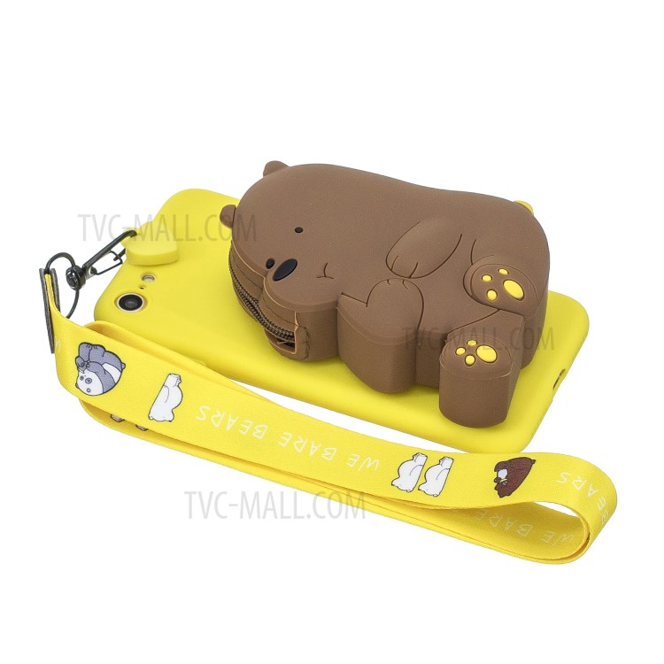 Soft TPU Phone Case with Silicone Money Pocket for iPhone 8 / 7 / SE (2nd Generation) - Yellow/Bear-3