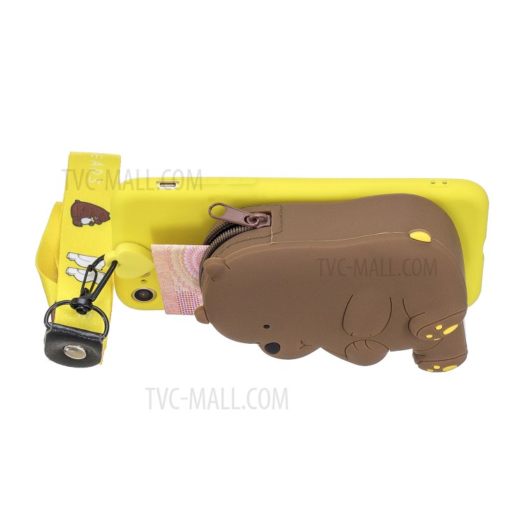 Soft TPU Phone Case with Silicone Money Pocket for iPhone 8 / 7 / SE (2nd Generation) - Yellow/Bear-4