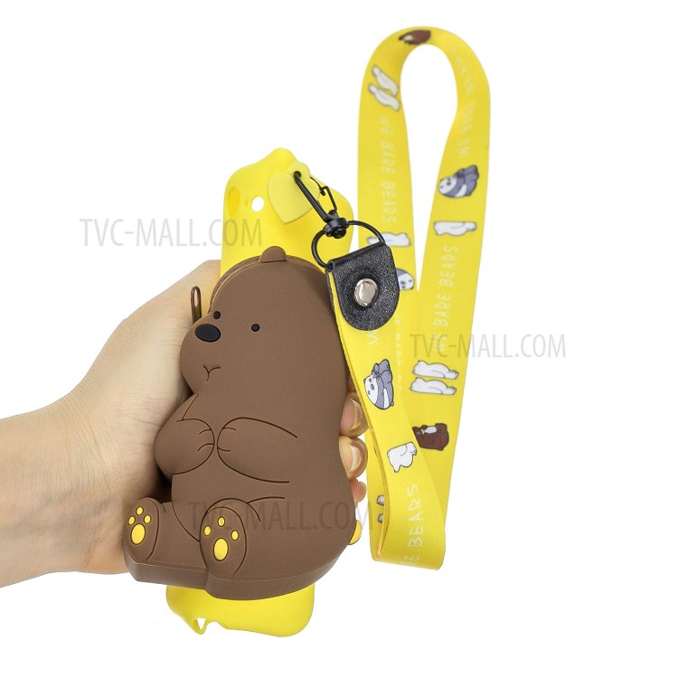 Soft TPU Phone Case with Silicone Money Pocket for iPhone 8 / 7 / SE (2nd Generation) - Yellow/Bear-5