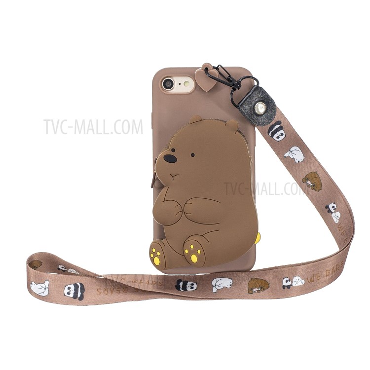 Soft TPU Phone Case with Silicone Money Pocket for iPhone 8 / 7 / SE (2nd Generation) - Brown/Bear-1