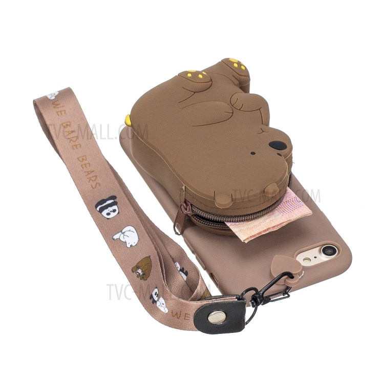 Soft TPU Phone Case with Silicone Money Pocket for iPhone 8 / 7 / SE (2nd Generation) - Brown/Bear-2