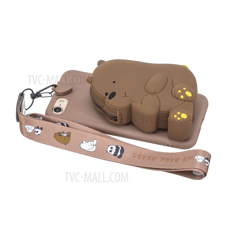 Soft TPU Phone Case with Silicone Money Pocket for iPhone 8 / 7 / SE (2nd Generation) - Brown/Bear-3