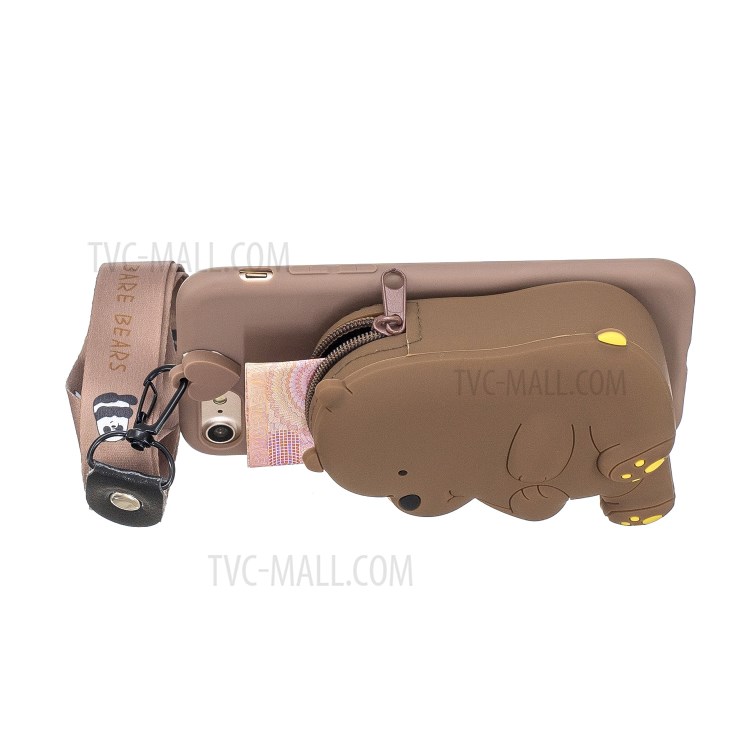 Soft TPU Phone Case with Silicone Money Pocket for iPhone 8 / 7 / SE (2nd Generation) - Brown/Bear-4