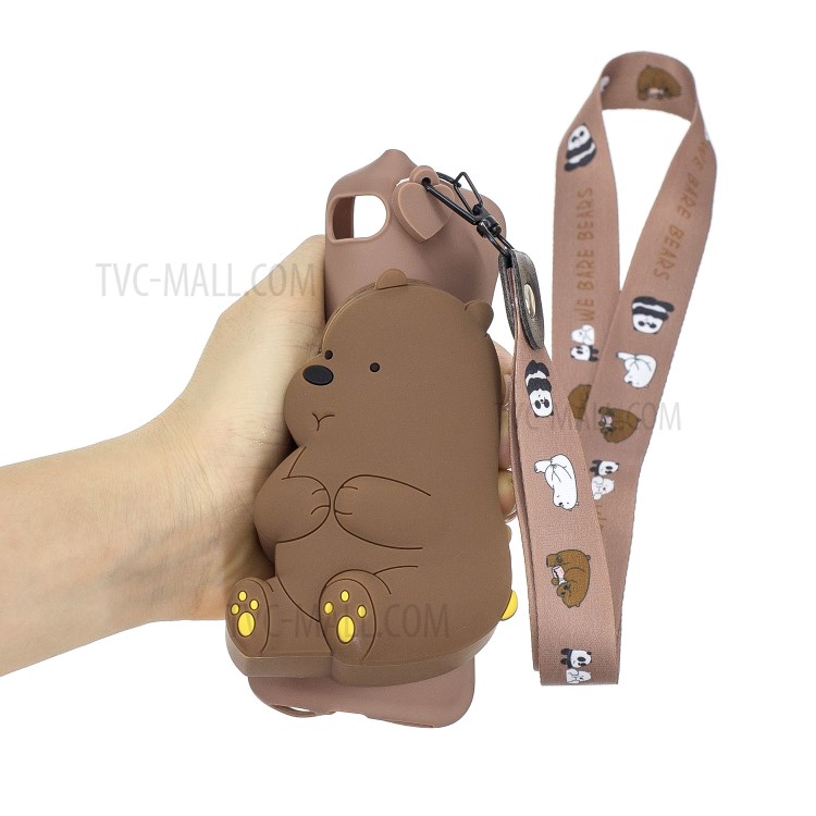 Soft TPU Phone Case with Silicone Money Pocket for iPhone 8 / 7 / SE (2nd Generation) - Brown/Bear-5