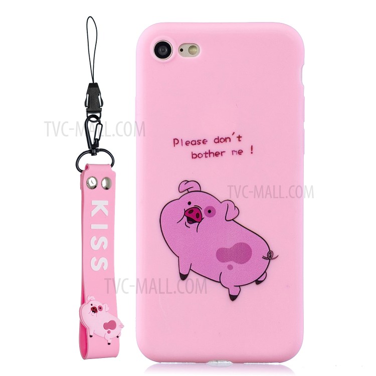 Pattern Printing TPU Gel Protective Case with Silicone Strap for iPhone 8 / 7 / SE (2nd Generation) - Pig-8