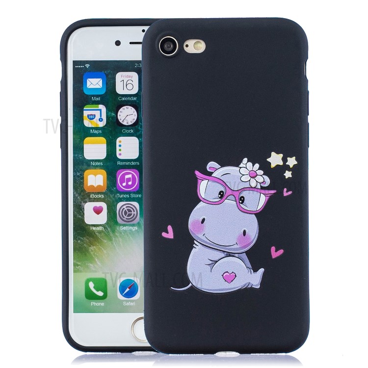 Pattern Printing TPU Gel Protective Case with Silicone Strap for iPhone 8 / 7 / SE (2nd Generation) - Cow-1