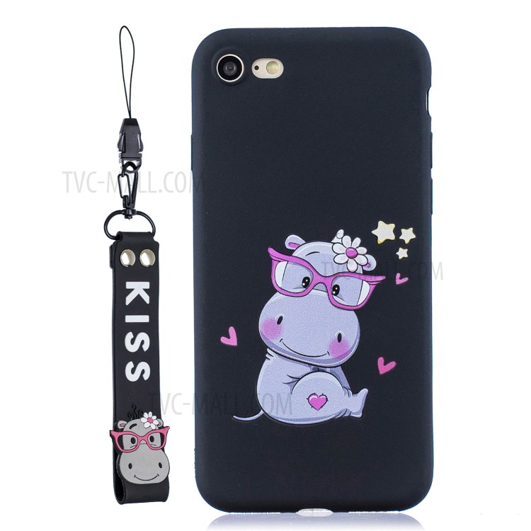 Pattern Printing TPU Gel Protective Case with Silicone Strap for iPhone 8 / 7 / SE (2nd Generation) - Cow-7