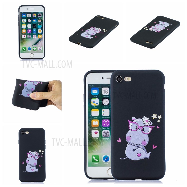 Pattern Printing TPU Gel Protective Case with Silicone Strap for iPhone 8 / 7 / SE (2nd Generation) - Cow-8