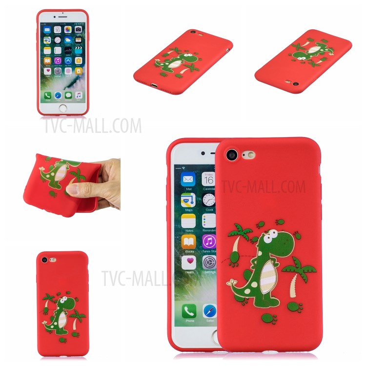 Pattern Printing TPU Gel Protective Case with Silicone Strap for iPhone 8 / 7 / SE (2nd Generation) - Cute Dinosaur-7