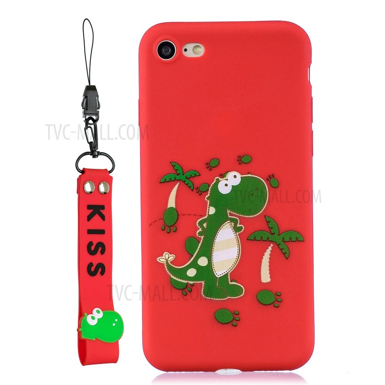 Pattern Printing TPU Gel Protective Case with Silicone Strap for iPhone 8 / 7 / SE (2nd Generation) - Cute Dinosaur-8