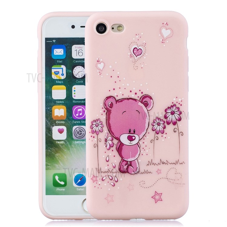 Pattern Printing TPU Gel Protective Case with Silicone Strap for iPhone 8 / 7 / SE (2nd Generation) - Pink Bear-1