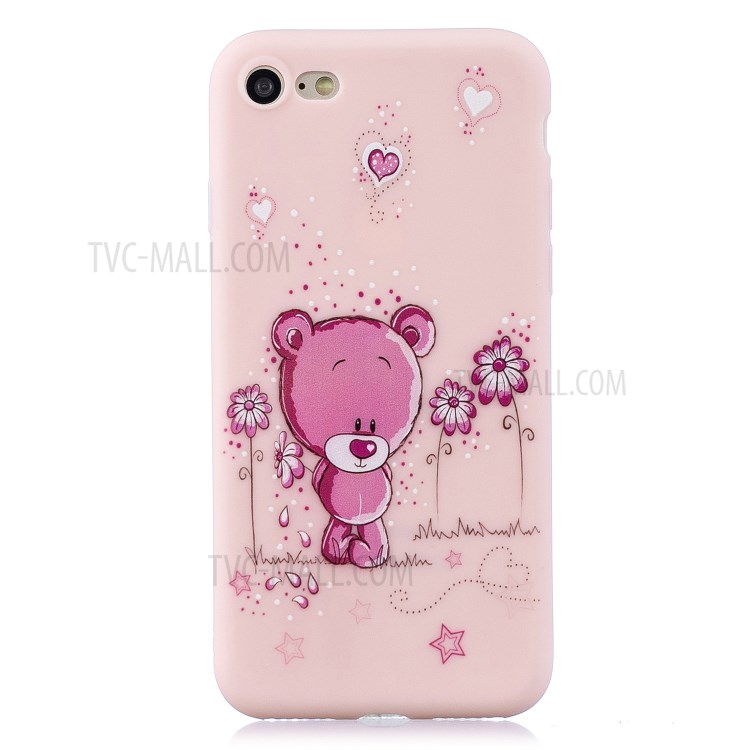 Pattern Printing TPU Gel Protective Case with Silicone Strap for iPhone 8 / 7 / SE (2nd Generation) - Pink Bear-2