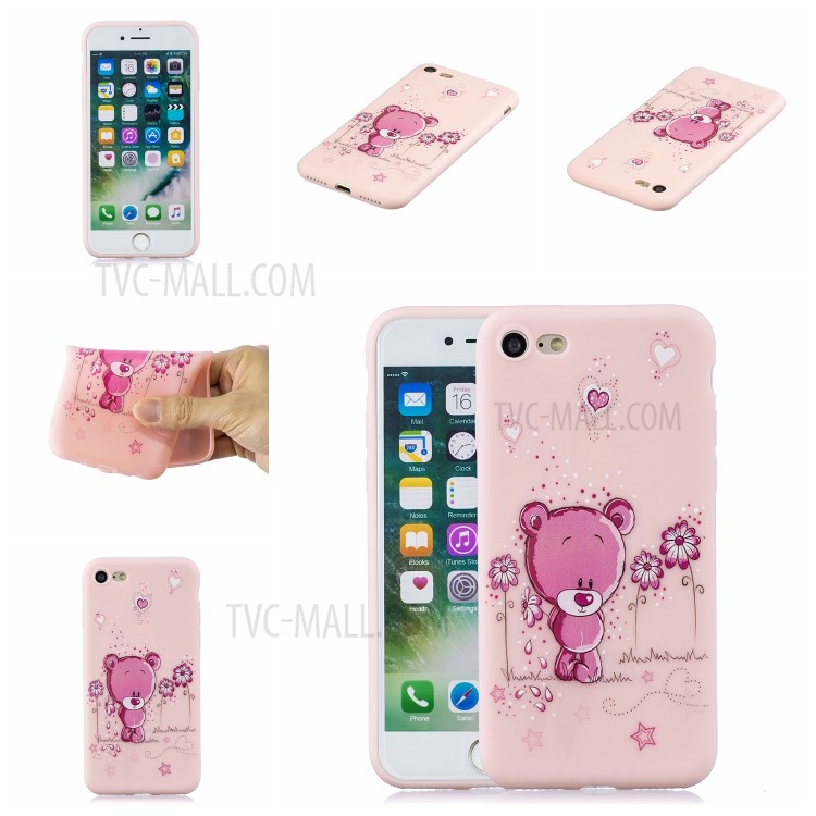 Pattern Printing TPU Gel Protective Case with Silicone Strap for iPhone 8 / 7 / SE (2nd Generation) - Pink Bear-7