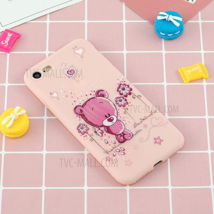 Pattern Printing TPU Gel Protective Case with Silicone Strap for iPhone 8 / 7 / SE (2nd Generation) - Pink Bear-9