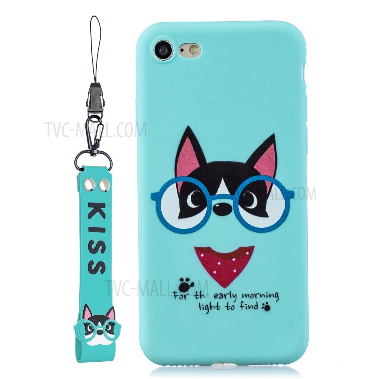 Pattern Printing TPU Gel Protective Case with Silicone Strap for iPhone 8 / 7 / SE (2nd Generation) - Cat-8