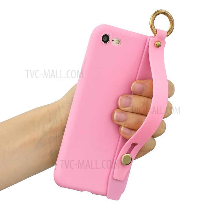 TPU Phone Case with Handy Strap Kickstand for iPhone 8 / 7 / SE (2nd Generation) - Deep Pink-1