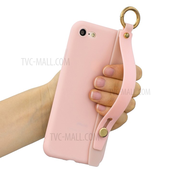 TPU Phone Case with Handy Strap Kickstand for iPhone 8 / 7 / SE (2nd Generation) - Light Pink-1