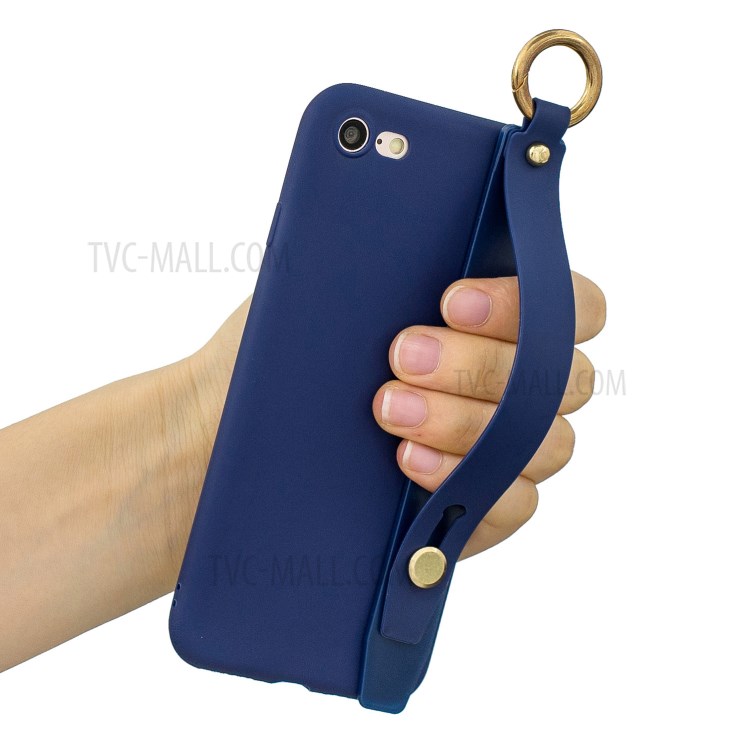 TPU Phone Case with Handy Strap Kickstand for iPhone 8 / 7 / SE (2nd Generation) - Dark Blue-1