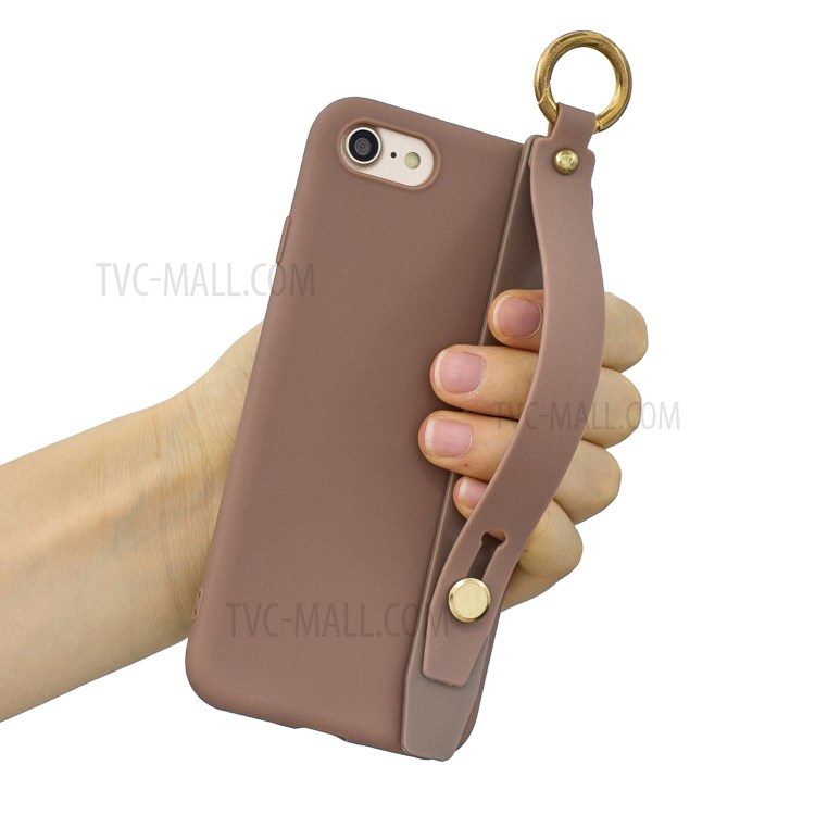 TPU Phone Case with Handy Strap Kickstand for iPhone 8 / 7 / SE (2nd Generation) - Brown-1
